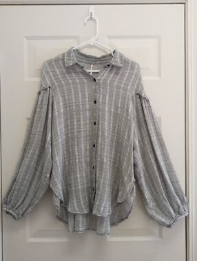 Free People Headed To The Highlands Button Front Top Oversized Boho Large Gauzy